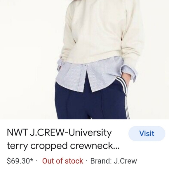 J.Crew University terry cotton cropped sweatshirt XL NAVY BNWT SO 1 Left! - Picture 12 of 14